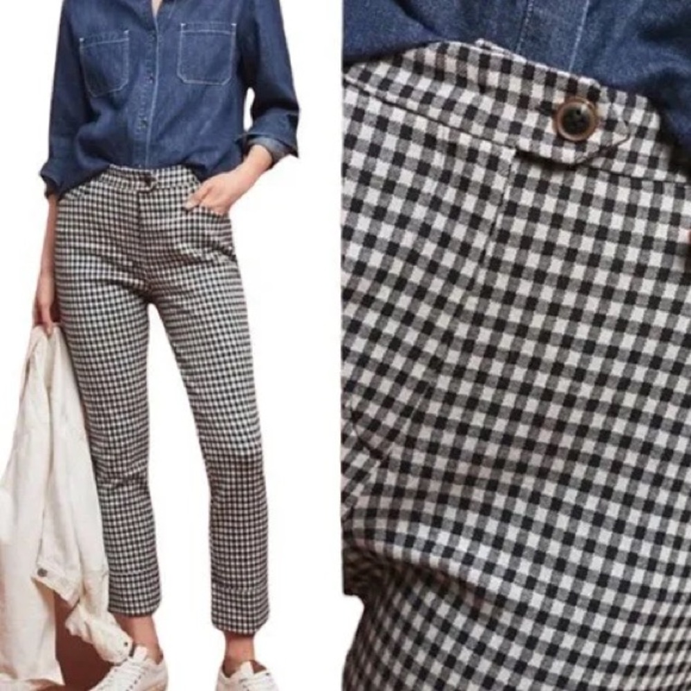 Anthropologie black white flare gingham the essential cropped flare pant…